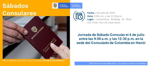 Jornada de Sábado Consular el 4 de julio entre las 9:00 a.m. y las 12:30 p.m. en la sede del Consulado de Colombia 